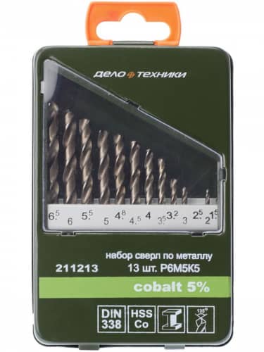 Купить Сверла Дело Техники Cobalt по металлу 5% 211213 1.5-6.5 мм 13 шт по низкой цене