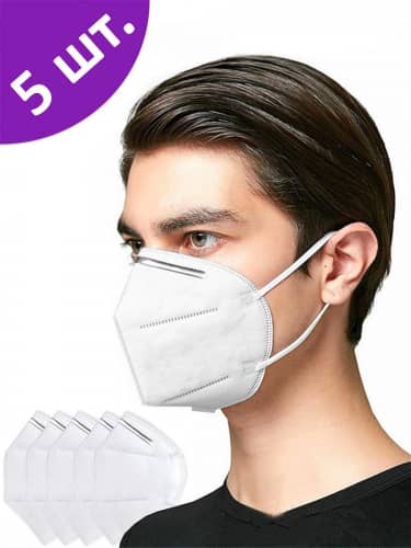 Купить Респиратор KN95 FFP2 пятислойный, без клапана, не медицинский, аналог 3 М, 5 шт по низкой цене