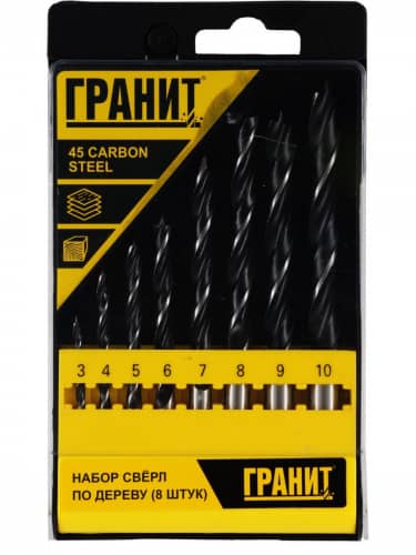 Купить Набор сверл ГРАНИТ по дереву 3,4,5,6,7,8,9,10 мм, 8 шт по низкой цене