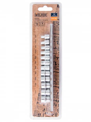 Купить Набор головок HELFER торцевых 1/4 Dr 12 шт, 4-13 мм по низкой цене