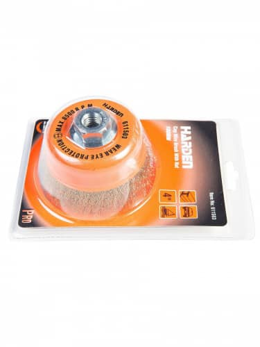 Купить Щетка HARDEN для УШМ, 100 мм, М14Х2, латунированная витая проволока 0,3 мм по низкой цене