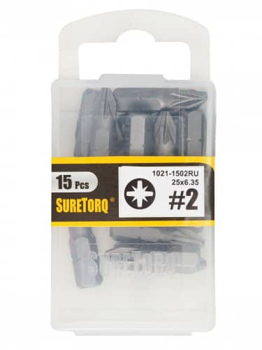 Купить Бита SURETORQ PZ2 кованая, для ударного шуруповерта, 25 мм, 15 шт по низкой цене