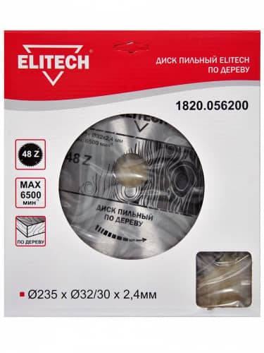 Купить Диск ELITECH пильный по дереву 1820.056200 235х32/30 мм по низкой цене