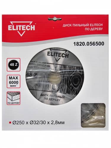Купить Диск ELITECH пильный по дереву 1820.056500 250х32/30 мм по низкой цене