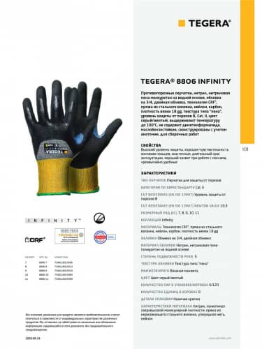 Купить Перчатки TEGERA 8806 рабочие, нитриловые, для защиты от порезов и износа, 3/4 облив по низкой цене