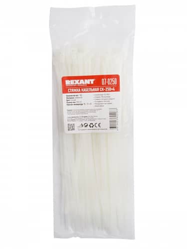 Купить Хомут Rexant нейлоновый 250x3,6 мм, 100 шт по низкой цене