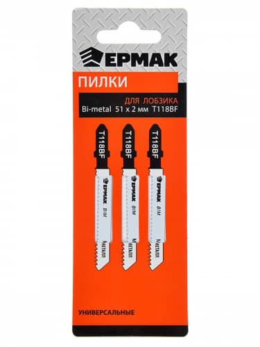 Купить Пилки Ермак для электронного лобзика универсальные bi-metal eu 51х2 мм, t-118bf дерево, ламинат, пластик, металл, 3 шт по низкой цене