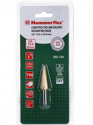 Купить Сверло HAMMER Flex 202-130 DR MT CON 3,0-14,0 ммх65/6 мм металл, коническое, DIN338, HSS M2, TIN по низкой цене