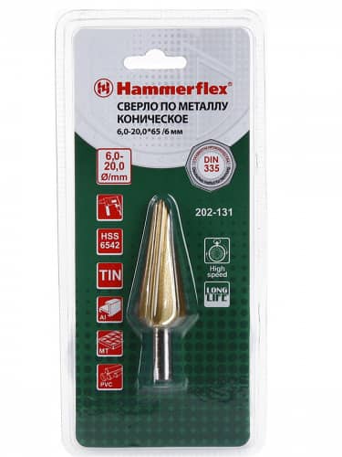Купить Сверло HAMMER Flex 202-131 DR MT CON 6,0-20,0 ммх65/6 мм металл, коническое, DIN338, HSS M2, TIN по низкой цене