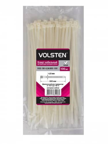 Купить Хомут Volsten нейлоновый, стяжки для проводов 4,8х300 мм, 100 шт по низкой цене