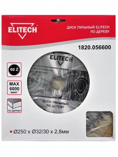 Купить Диск ELITECH пильный по дереву 1820.056600 250х32/30 мм по низкой цене