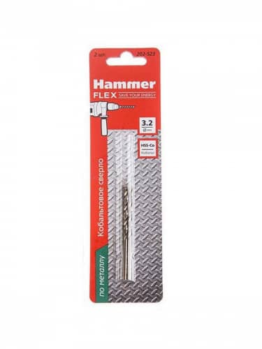 Купить Сверло HAMMER Flex 202-523 DR CO 3,2 ммх65 мм кобальт M35, DIN338, HRC65-70 2 шт по низкой цене