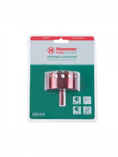 Купить Коронка HAMMER Flex 226-016 алмазная трубчатая, керамогранит, DHS 68,0x65/5, A3, алмаз 60Р по низкой цене