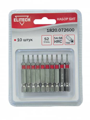 набор бит elitech 1820.072600 t 10 шт Купить Набор бит ELITECH 1820.072600 T 10 шт по низкой цене