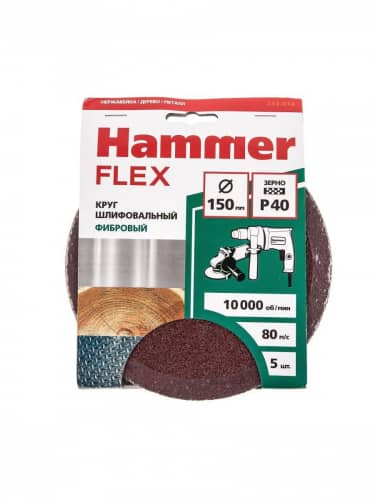 Купить Круг HAMMER Flex шлифовальный фибровый 243-014, 150 мм, P40, 10000 об/мин, 80 м/с 5 шт по низкой цене