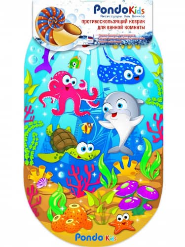 Купить Коврик Pondo Морские обитатели коврик для ванны на присосках детский 69x39 см по низкой цене