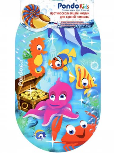 Купить Коврик Pondo Морские жители для ванны на присосках детский 69x39 см по низкой цене