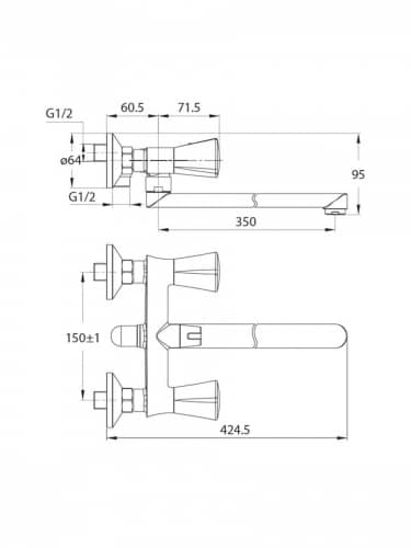 Купить Смеситель Iddis BOUSBL2i10WA для ванны с длинным изливом с керамическим дивертором по низкой цене