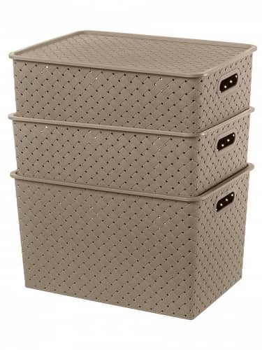 Купить Корзина El Casa Береста с крышкой набор из 3 шт объем 7,5 л 2 шт 14 л 1 шт по низкой цене