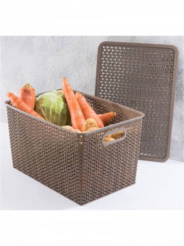 Купить Корзина El Casa Вязь с крышкой объем 14 л по низкой цене