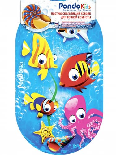 Купить Коврик Pondo Рыбки для ванны на присосках детский 69x39 см по низкой цене