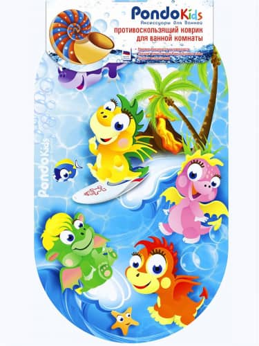 Купить Коврик Pondo Дракоши для ванны на присосках детский 69x39 см по низкой цене