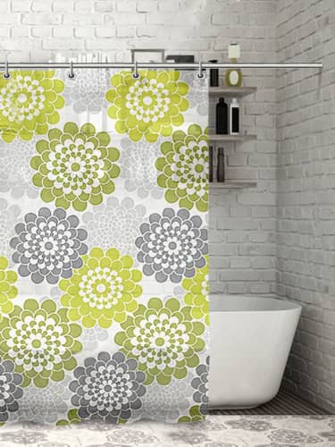 Купить Штора Доляна Зеленые цветы для ванной 180х180 см по низкой цене