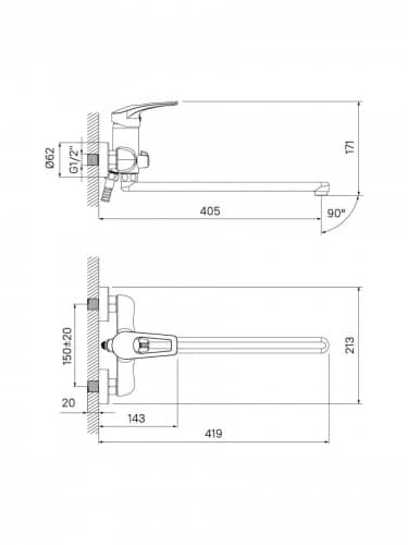 Купить Смеситель Iddis Carlow Plus CRPSBL2i10WA для ванны с длинным изливом с керамическим дивертором по низкой цене