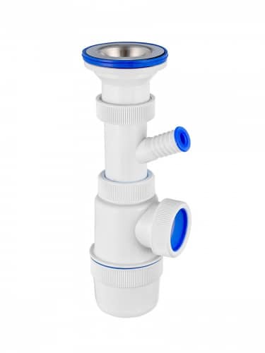 Купить Сифон Virplast Элит с нержавеющей чашкой 70 мм и отводом для стиральной машины 11/2 - D40 мм по низкой цене