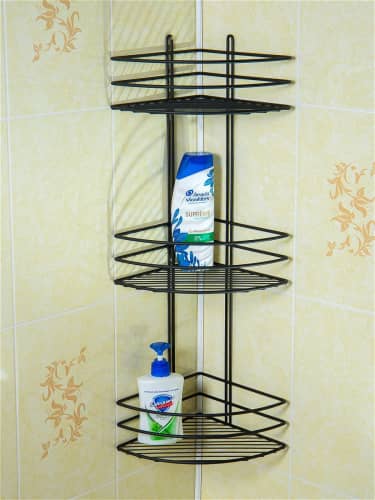 Купить Полка Консулл для ванной комнаты 3 ярусная угловая овал черная матовая 200х200х660 мм по низкой цене