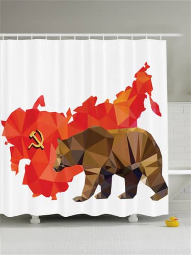 Купить Штора JoyArty Советский медведь для ванной из ткани с крючками 180х200 см по низкой цене
