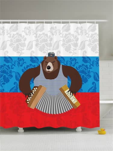 Купить Штора JoyArty Медведь моряк для ванной из ткани с крючками 180х200 см по низкой цене