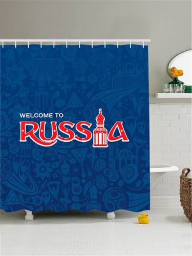 Купить Штора JoyArty Добро пожаловать в Россию для ванной из ткани с крючками 180х200 см по низкой цене