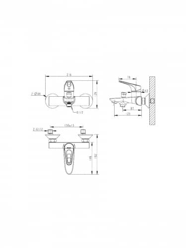 Купить Смеситель Bravat DROP-D F648162C-B-RUS для ванны с душемкороткий нос по низкой цене