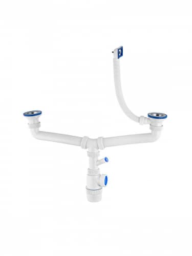 Купить Сифон Virplast для 2-ой мойки с чашками отводом для стиральной машины и переливом 70 мм по низкой цене