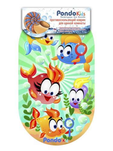 Купить Коврик Pondo Веселые рыбки для ванны на присосках детский 69x39 см
 по низкой цене