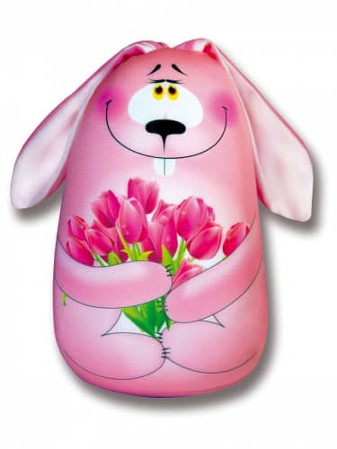 Купить Подушка Штучки, к которым тянутся ручки антистресс в форме игрушки Заяц с тюльпанами по низкой цене