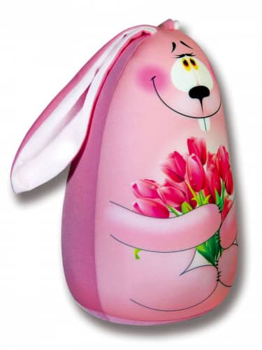 Купить Подушка Штучки, к которым тянутся ручки антистресс в форме игрушки Заяц с тюльпанами по низкой цене