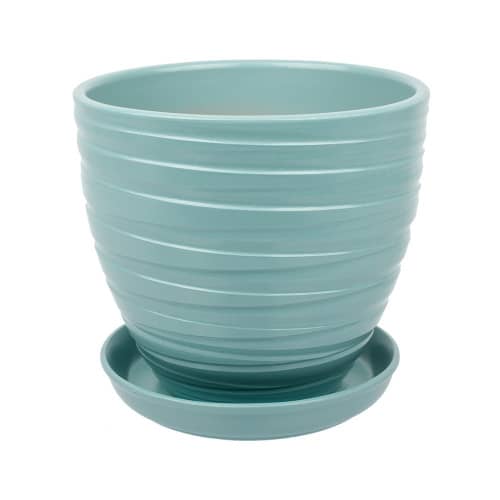 Купить Горшок керамический Рельеф с поддоном D17,5 см голубой по низкой цене
