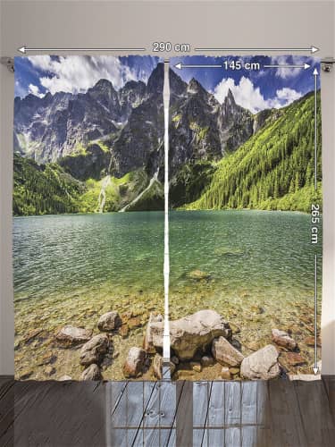 Купить Шторы JoyArty с фотопечатью Чистое озеро у горы из сатена, 290х265 см по низкой цене