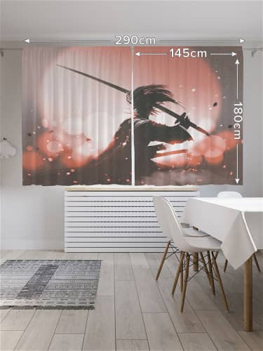 Купить Шторы JoyArty с фотопечатью Разъяренный самурай из сатена, 145х180 см по низкой цене