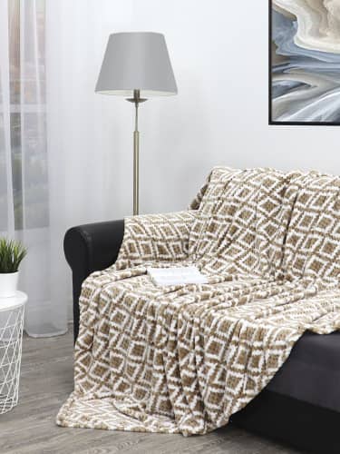 Купить Плед TexRepublic Absolute Deco Lux Клетка Фланель Евро Серо-бежевый/белый 200х220 см по низкой цене