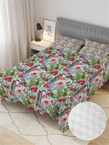 Купить Покрывало Ambesonne стеганое жаккардовое с 2-мя наволочками Поле с кактусами , Евро 220x235 см по низкой цене