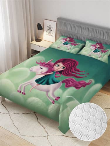 Купить Покрывало Ambesonne с наволочками Полет на верном единорожке , 1,5-спальное 160x220 см по низкой цене