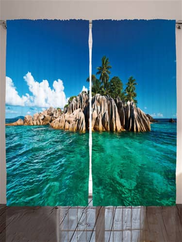 Купить Шторы JoyArty с фотопечатью Пальмы у тёплого моря из сатена, 290х265 см по низкой цене