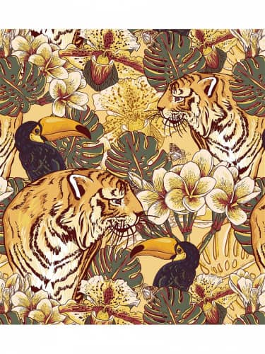 Купить Покрывало Ambesonne стеганое жаккардовое с 2-мя наволочками Азиатские тропики , Евро 220x235 см по низкой цене