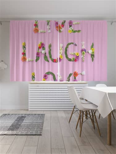 Купить Шторы JoyArty с фотопечатью Live.Laugh.Love из сатена, 145х180 см по низкой цене
