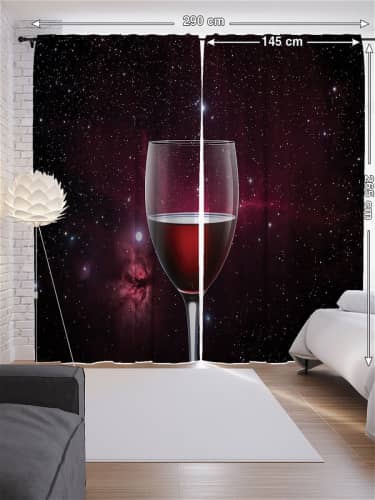 Купить Шторы JoyArty с фотопечатью Бокал вина в космосе из сатена, 290х265 см по низкой цене