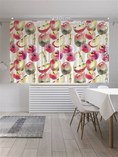 Купить Шторы JoyArty с фотопечатью Яблочный рисунок из сатена, 290х180 см по низкой цене