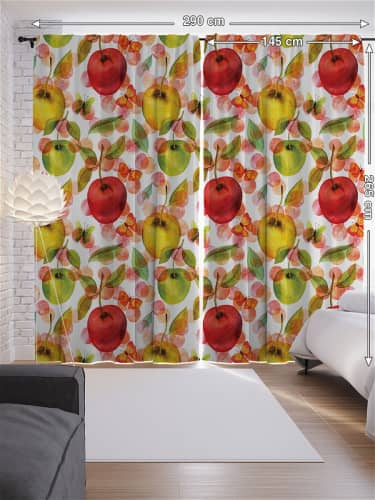Купить Шторы JoyArty с фотопечатью Яблочный дождь из сатена, 290х265 см по низкой цене